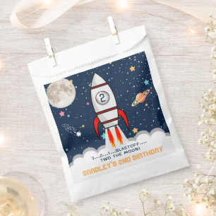 Two the Moon Rocket Ship 2nd Birthday Party Favor Bag