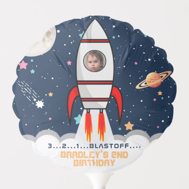 Two the Moon Rocket Ship 2nd Birthday Photo Balloon (Front)