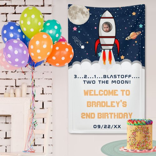 Two the Moon Rocket Ship 2nd Birthday Photo Banner