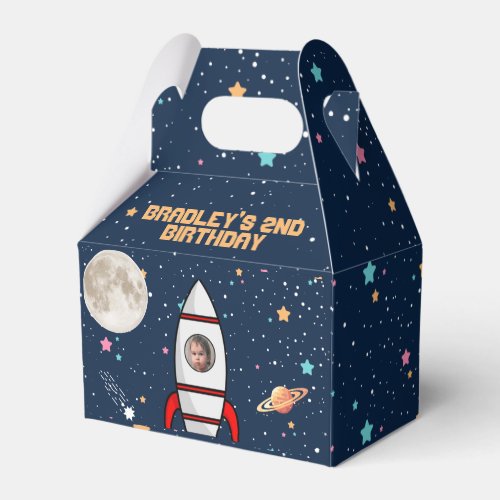 Two the Moon Rocket Ship 2nd Birthday Photo Favor Boxes