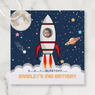 Two the Moon Rocket Ship 2nd Birthday Photo Favor Tags