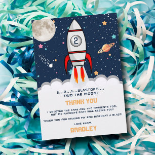 Two the Moon Rocket Ship 2nd Birthday Thank You Card