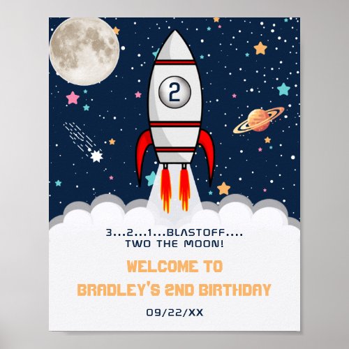 Two the Moon Rocket Ship 2nd Birthday Welcome Sign
