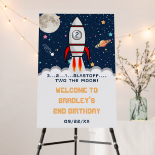 Two the Moon Rocket Ship 2nd Birthday Welcome Sign