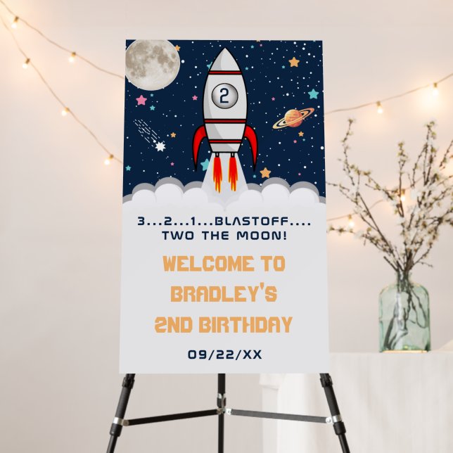 Two the Moon Rocket Ship 2nd Birthday Welcome Sign (In Situ (Stand))
