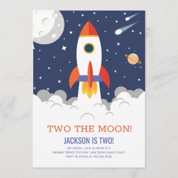 Two The Moon Rocket Ship Birthday Invitation by blush_printables at Zazzle