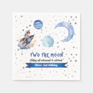 Two The Moon Rocket Space Blue Boy 2nd Birthday Napkins