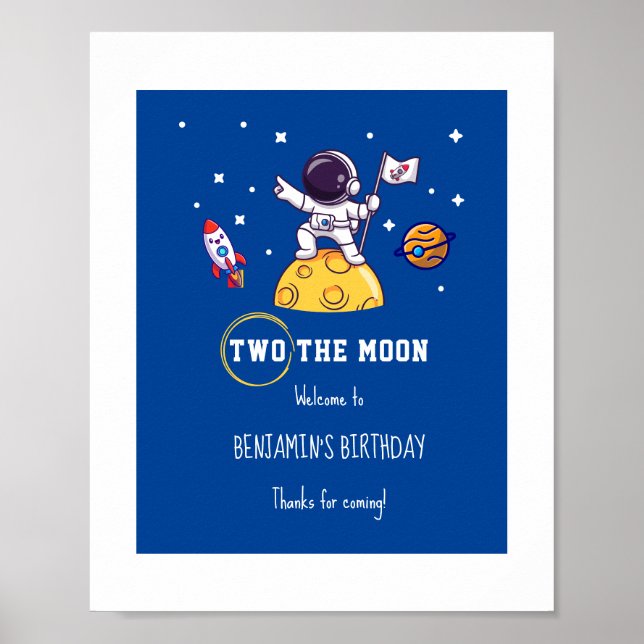Two The Moon second birthday kids Party Poster (Front)