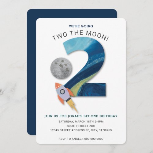 TWO the moon second birthday party Invitation