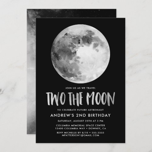 Two The Moon  Second Birthday Party Invitation