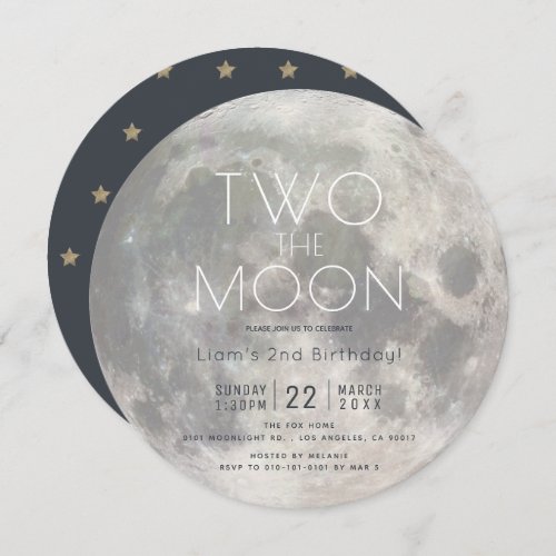 Two the Moon Silver Boy 2nd Birthday Circle Invitation