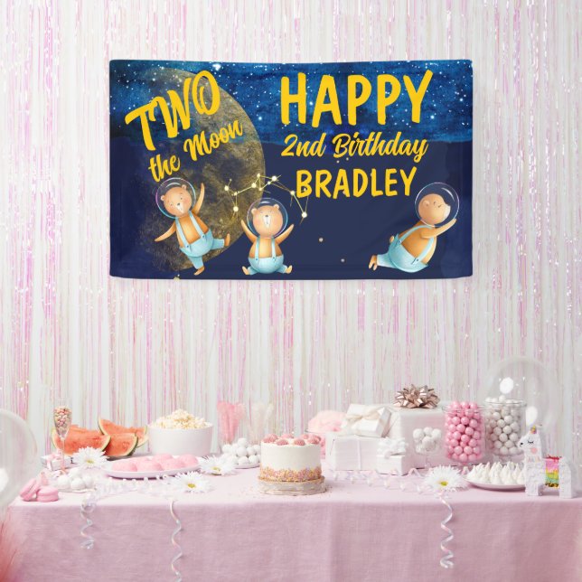 Two the moon space 2nd birthday party banner (Party)