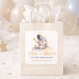Two the Moon Space Astronaut 2nd Birthday Favor Square Sticker