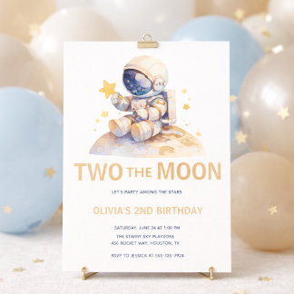 Two The Moon Space Astronaut 2nd Birthday Invitation
