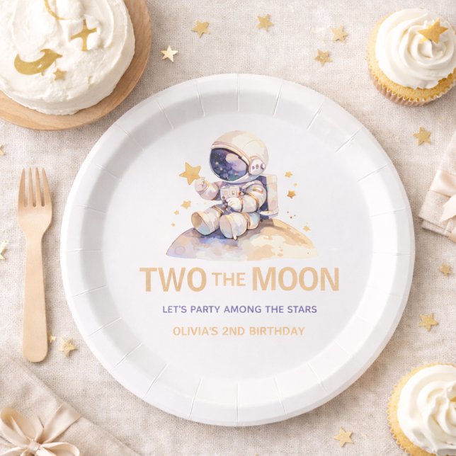Two The Moon Space Astronaut 2nd Birthday Paper Plates (two the moon plate)