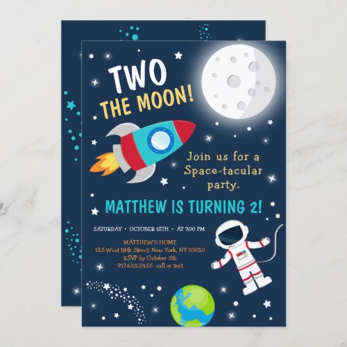 Two The Moon Space Birthday Invitation