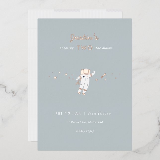 Two The Moon Space Party Foil 2nd Birthday Invite (Envelope)