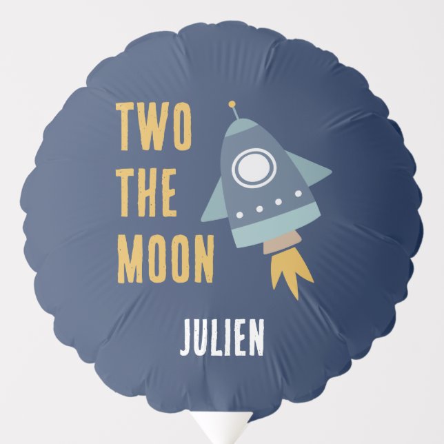 Two the Moon Space Rocket 2nd Birthday Party Balloon (Front)