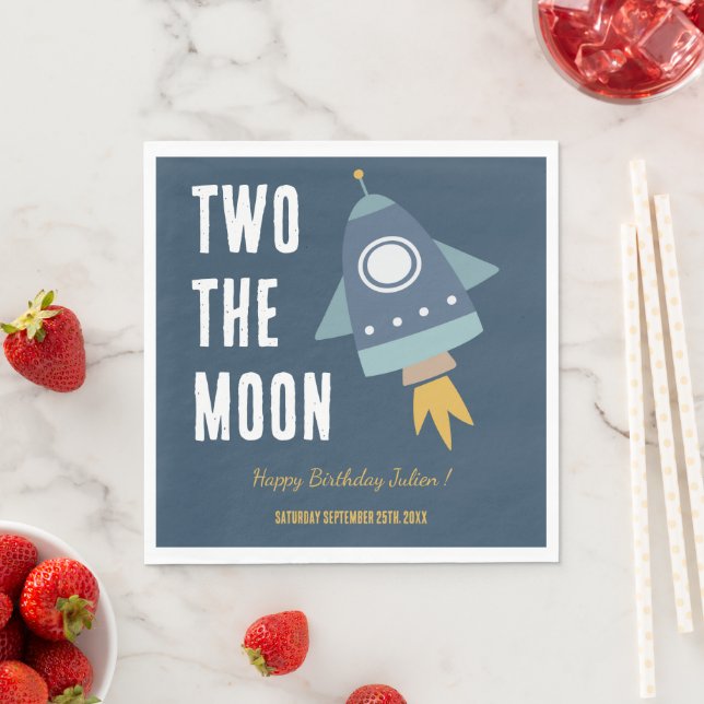 Two the Moon Space Rocket 2nd Birthday Party Napkins (Insitu)
