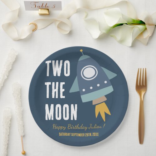 Two the Moon Space Rocket 2nd Birthday Party Paper Plates