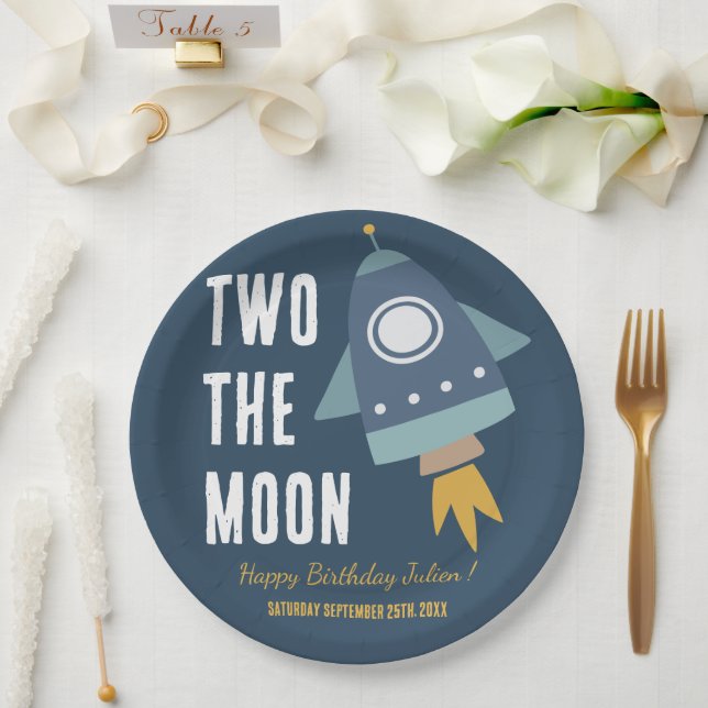 Two the Moon Space Rocket 2nd Birthday Party Paper Plates (Wedding)