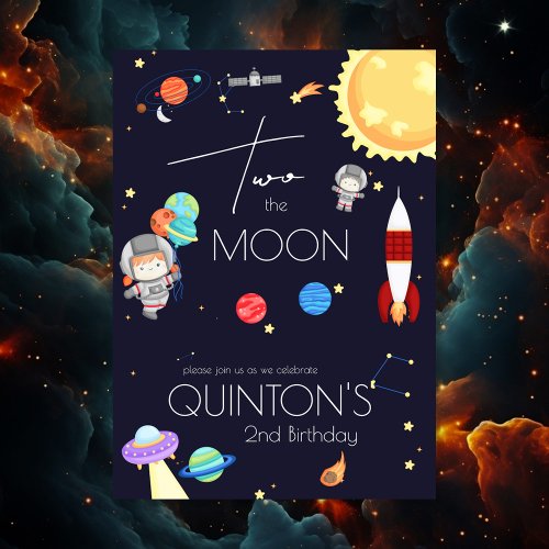 Two the Moon Space Theme 2nd Birthday Party Invitation