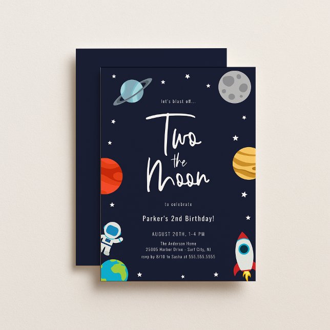 Two The Moon Space Theme Birthday Party Invitation (Creator Uploaded)
