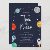 Two The Moon Space Theme Birthday Party Invitation (Front/Back)
