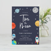 Two The Moon Space Theme Birthday Party Invitation (Standing Front)