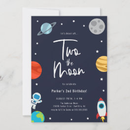 Two The Moon Space Theme Birthday Party Invitation