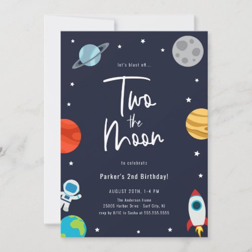 Two The Moon Space Theme Birthday Party Invitation