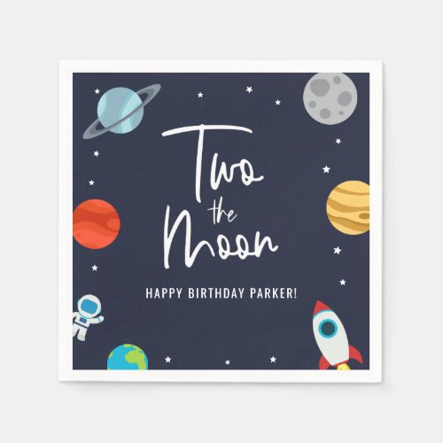 Two The Moon Space Theme Birthday Party Napkins