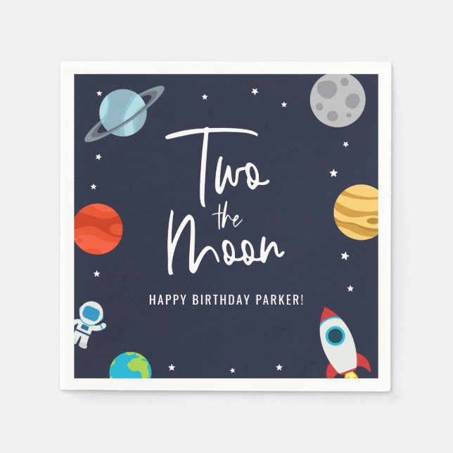 Two The Moon Space Theme Birthday Party Napkins (Front)