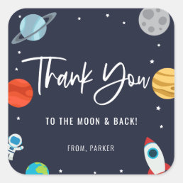 Two The Moon Space Theme Birthday Party Thank You Square Sticker