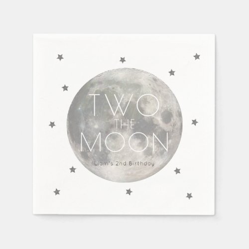 Two the Moon White Silver Boy 2nd Birthday Paper Napkins