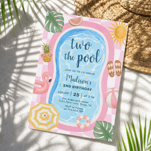 Two The Pool Summer Themed Girl 2nd Birthday Invitation