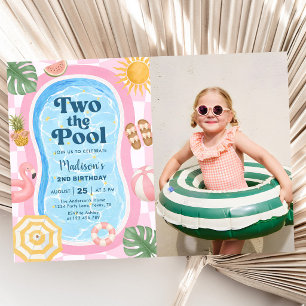 Two The Pool Summer Themed Girl 2nd Birthday Photo Invitation