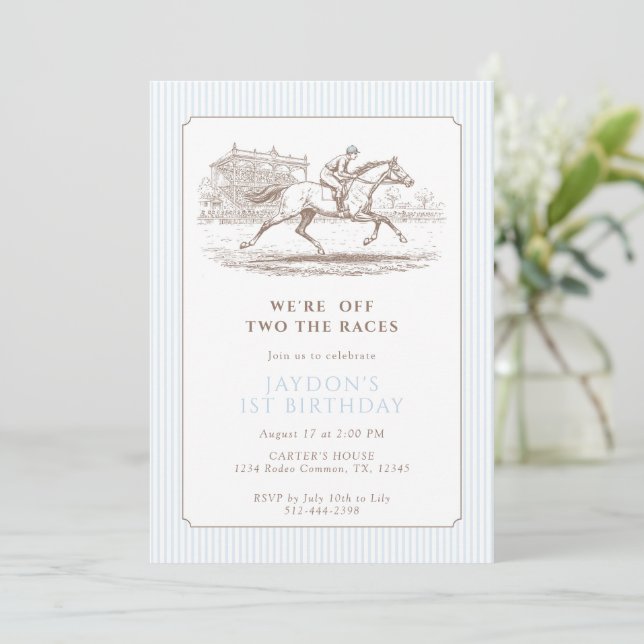 Two the Races 2nd Birthday Invitation Horse Racing (Standing Front)