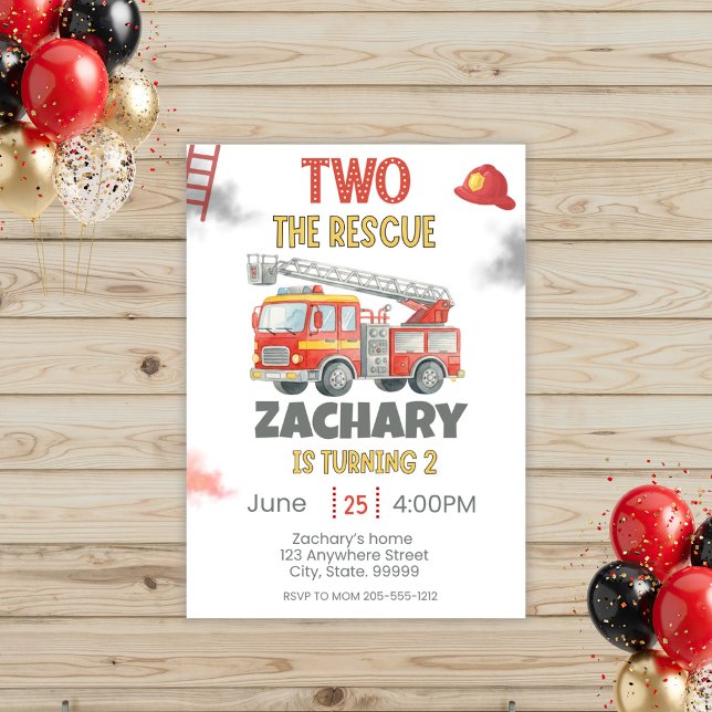 Two the Rescue 2nd Birthday Invitation Firetruck (Creator Uploaded)