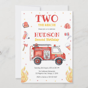 Two the Rescue Firetruck 2nd Birthday Invitation