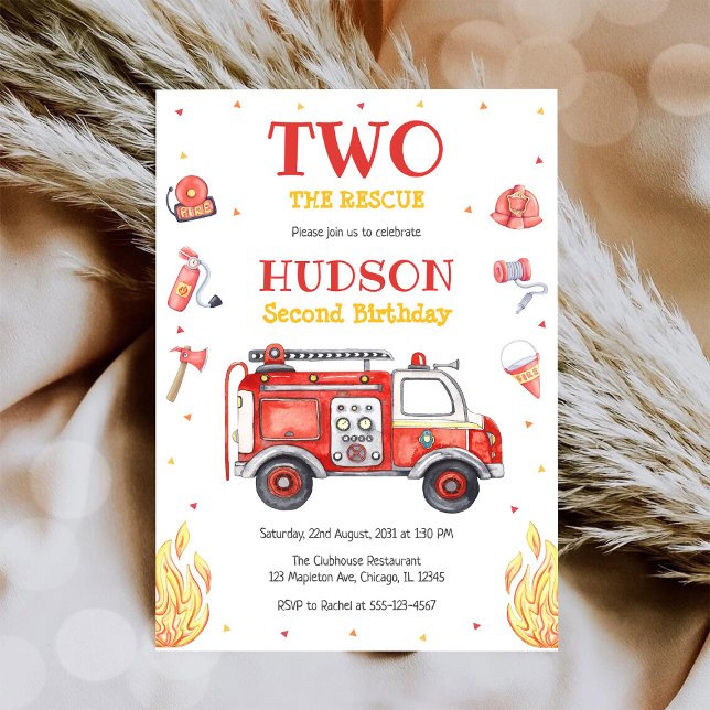 Two the Rescue Firetruck 2nd Birthday Invitation (Creator Uploaded)