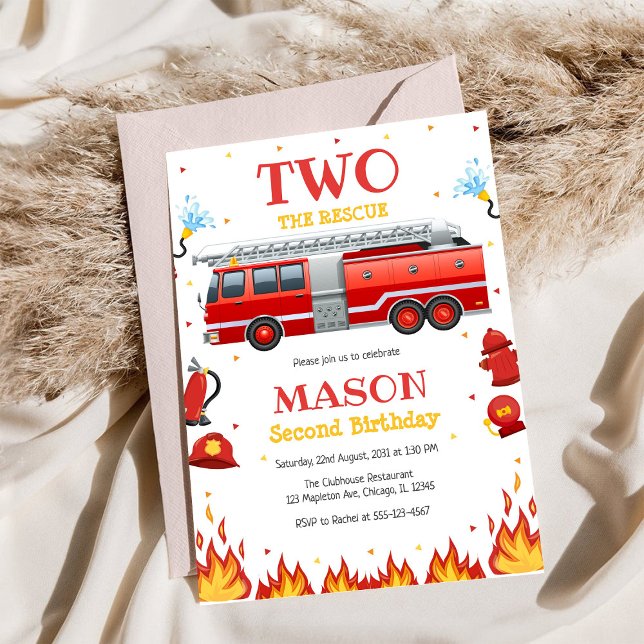 Two the Rescue Firetruck 2nd Birthday Invitation (Creator Uploaded)