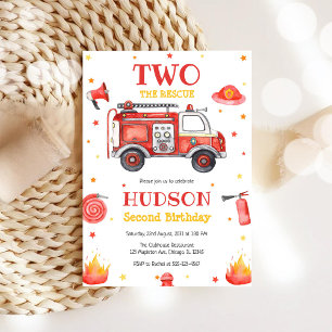 Two the Rescue Firetruck 2nd Birthday Invitation