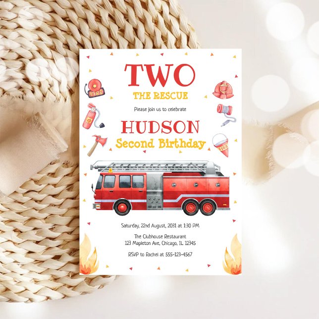 Two the Rescue Firetruck 2nd Birthday Invitation (Creator Uploaded)