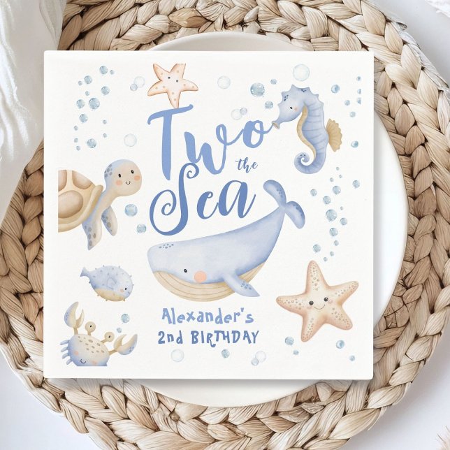 TWO The Sea 2nd Birthday Boy Blue Cute Ocean Napkins (Creator Uploaded)