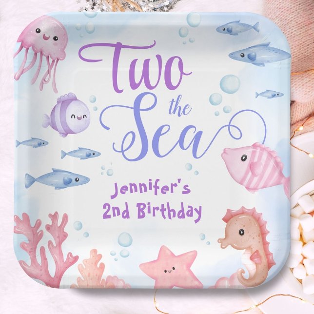 Two The Sea! 2nd Birthday Girl Cute Sea Life Paper Plates (Creator Uploaded)
