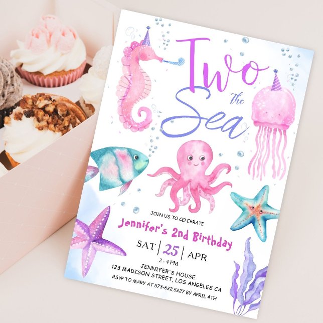 Two The Sea 2nd Birthday Girl Pink Ocean Invitation (Creator Uploaded)