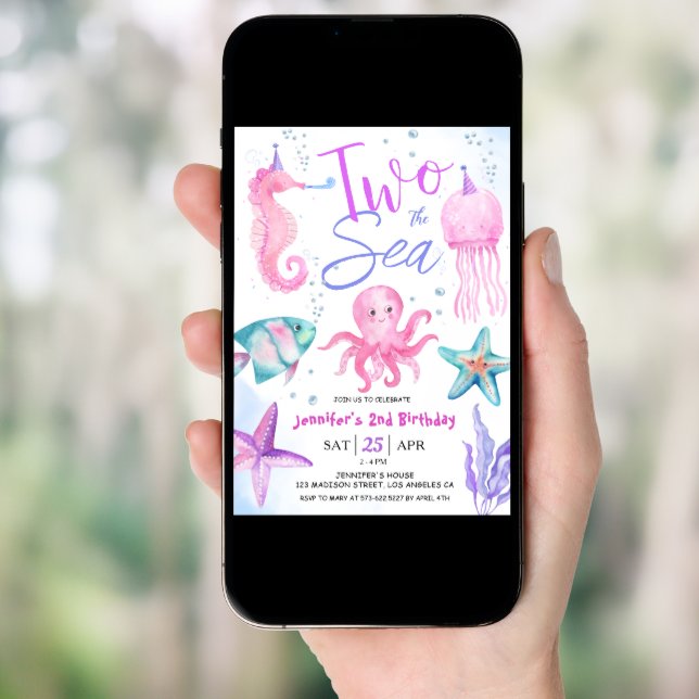Two The Sea 2nd Birthday Girl Pink Ocean Invitation (Front Digital)