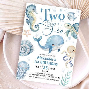 Two The Sea Boy Ocean 2nd Birthday Blue Cute Invitation