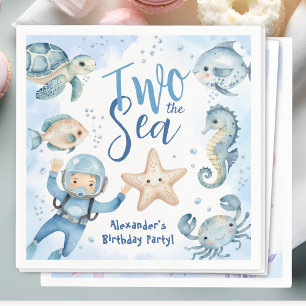 Two The Sea! Cute Boy Blue Ocean Birthday Party Napkins